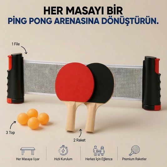Smart Pong™ Ayarlanabilir Masa Tenisi Seti | Her Masayı Oyun Alanına Çevir